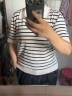 欧莎（OSA）条纹polo领针织衫短袖女高端夏季冰丝薄款休闲百搭显瘦上衣 杏色 XL 实拍图