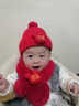 贝娜茜婴儿帽子冬季儿童帽子围巾男女宝宝婴幼儿6-12个月红色过年毛线帽 单球福字-红色 帽子+围巾 6个月-3岁(44-50.5CM) 实拍图