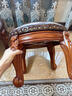 木平面美式实木小圆凳客厅小凳子复古圆形矮凳雕花茶几凳家用板凳放脚凳 不旋转咖色皮 实拍图