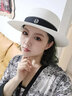 ALBINELE草帽女夏天复古英伦平顶礼帽韩版沙滩帽防晒遮阳帽ins网红平顶帽 白色（黑色带） 可调节 (55-60cm) 实拍图