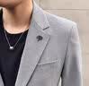 罗蒙（ROMON）高端男士西服套装韩版修身商务休闲西装外套痞帅潮流新郎结婚礼服 5201灰色两件套(上衣+裤子) XL (125-140斤) 实拍图