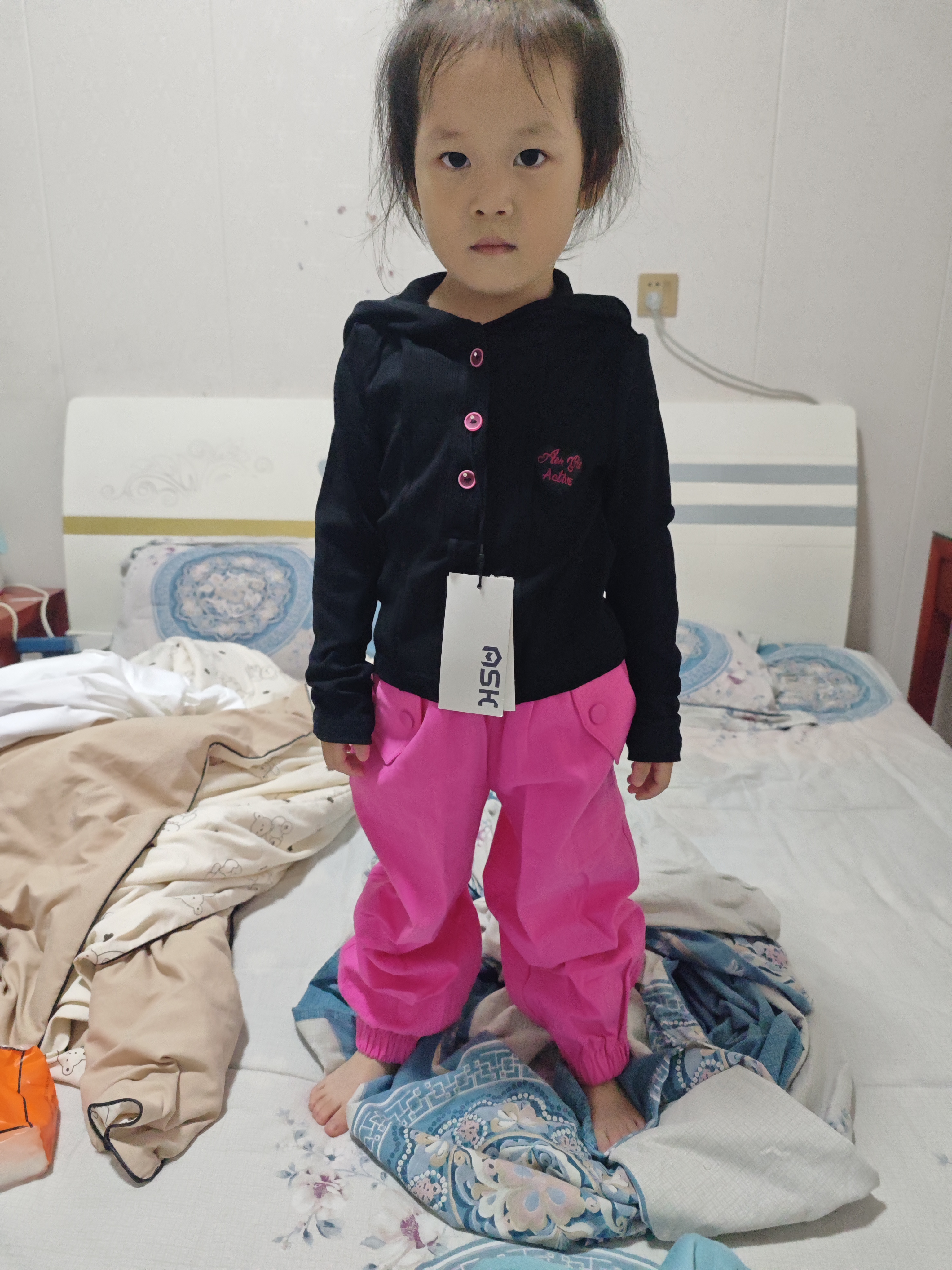 ASK JUNIOR女童套装2026秋儿童连帽卫衣休闲工装裤运动撞色两件套 粉色 110 实拍图