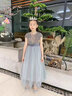 小咔衣浓儿童礼服公主裙花童婚纱小女孩生日主持人高端女童钢琴演出服秋季 灰色长款中袖01-C2 140 实拍图