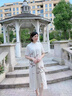 皮尔卡丹（pierre cardin）中年妈妈连衣裙夏装洋气国风改良旗袍裙2024新款中老年女夏季裙子 粉色 2XL (推荐112~127斤) 实拍图