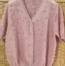 梵乔希品牌V领冰丝t恤女夏季新款洋气时尚蕾丝镂空短袖针织衫 粉色 S 晒单实拍图