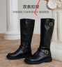 百思图冬新款扣带加绒厚底骑士靴小个子高筒靴女长靴W0819DG4 黑色 37 实拍图