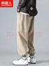 雅鹿裤子男春秋季薄款港风修身男士宽松束脚运动长裤大码工装休闲裤男 卡其色【加绒款】 加绒 L 【建议体重110-120斤】 实拍图