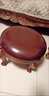 木平面美式实木小圆凳客厅小凳子复古圆形矮凳雕花茶几凳家用板凳放脚凳 不旋转咖色皮 实拍图