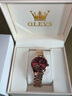 欧利时（OLEVS）瑞士认证品牌手表女士机械表全自动防水夜光女表镂空镶钻潮流腕表 OLEVS-6636-钢带玫壳红面 实拍图