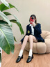 ZHR头层牛皮单鞋女通勤风粗跟皮鞋女方头乐福鞋两穿女鞋 KM01 黑色37 实拍图