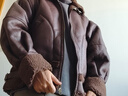 马登工装 美式复古B3轰炸机皮衣夹克皮毛一体加绒机车麂皮外套男冬 咖啡色 M 实拍图