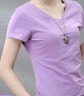 艾路丝婷夏装新款T恤女短袖上衣韩版修身体恤TX3560 紫色V领 M 实拍图