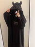 TJVF小恶魔连帽睡袍加绒加厚居家服连体衣男女情侣刺绣睡衣超大卫衣潮 黑色刺绣字母 XL 实拍图