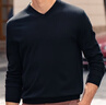 布先生佟大为明星同款春秋可机洗毛T羊毛衫男士毛衣纯色针织打底衫 【V·领】钢琴黑 M /170 实拍图