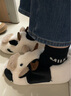 细细条 全包跟可爱小奶牛棉拖鞋男女冬季情侣室内保暖毛绒绒软底居家鞋 全包跟款白色 40-41 （适合39-40的脚） 实拍图