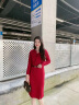 佰蓝娇2023春秋季女装新款时尚洋气质修身显瘦小个子长袖连衣裙包臀裙子 红色 XL 晒单实拍图