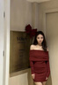 桃伊悠（taoyiyou）新款纯欲小个子包臀裙女秋冬季红色一字肩针织连衣裙修身内搭裙子 酒红色 M 实拍图