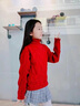 迪士尼女童毛衣儿童高领加绒加厚针织衫套头冬装中大童女孩红色过年新年 米白【不加绒】 150(建议身高140-150) 实拍图