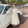 小咔衣浓儿童礼服公主裙高端花童婚纱小女孩主持人女童钢琴演奏演出服夏季 白色20066长款长袖 130 实拍图