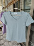 艾路丝婷夏装新款T恤女短袖上衣韩版修身体恤TX3560 紫色V领 M 实拍图