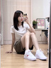 特步（XTEP）女鞋板鞋女2025新款春夏季皮面滑板鞋休闲运动鞋平底板鞋小白鞋女 白红 37 实拍图