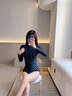 安与·洛施琪 韩版新款长袖防晒三角连体泳衣女显瘦浮潜保守温泉遮肚 黑色 L(  建议95-115斤 ) 实拍图