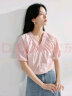 茵曼（INMAN）法式抽褶V领衬衫2024夏女装新款设计感小众宽松显瘦短袖上衣 粉红色 XL 晒单实拍图