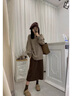 妃莉杋（FeiLiFan）针织连衣裙女装2025秋冬新款小个子气质显瘦小香风毛衣裙子女套装 咖色上衣+半身裙 M 实拍图
