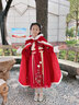 安妮优儿女童汉服冬款拜年服女宝中国风2026新款古装过年冬季儿童新年唐装 红色披风 150 实拍图