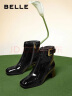 百丽摩登漆皮时装靴女牛皮扣饰粗跟短靴Y5K1DDD2 黑色 35 晒单实拍图