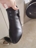 玲峰 2019大码马丁靴女40-43平底 42码新款春季真皮百搭简约圆头女靴短筒时尚短靴蝴蝶结马丁靴 光面黑棉里 42 实拍图