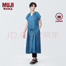 无印良品（MUJI）女式 强捻法国袖连衣裙 女装裙子夏季纯棉全棉衬衫连身裙BC2JGC4S 蓝色 XL(165/92A) 实拍图