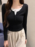 polo衫短袖t恤女2025新款夏季宽松港风设计感小众正肩翻领上衣服 藏青拼白灰色 L （105-120斤） 实拍图