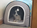 KimPets狗窝大型犬冬季保暖狗狗床可拆洗冬季猫窝封闭式狗屋冬天宠物用品 蓝灰拼接房子窝 3XL号【100*70*60cm适合75斤内】 实拍图