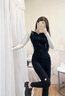AQUAPLAY长袖泳衣女保守显瘦分体海边防晒游泳衣女士运动浮潜 黑白连帽拉链外套 M (96-110斤) 实拍图