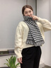 浩冠 围巾女秋冬季保暖针织学生围脖披肩韩版毛线流苏撞色千鸟格围巾 千鸟格黑色 实拍图