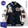 NASA BASE官方男装潮牌联名夹克男女款宽松学生外套情侣衫字母飞行员棒球服 MD-22129-深蓝色（春秋款） 3XL（建议170-200斤） 实拍图