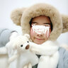 柳欣 帽子围巾一体套装女冬小熊耳朵可爱毛绒护耳帽加厚毛绒围脖秋冬天防寒保暖手套三件套学生日圣诞节礼物 米白色 均码（150斤以下可穿戴） 实拍图