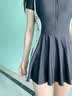 美津浓（MIZUNO）泳衣女连体裙摆保守温泉泳装大码显瘦抗氯速干游泳衣A1341黑S 实拍图