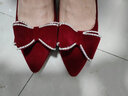 花丫花丫结婚鞋女红色绒面新娘订婚鞋秀禾婚纱两穿礼服高跟鞋水钻蝴蝶结鞋 6cm酒红【36码】 实拍图