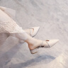 奢驰路易（SECHILOUIS）小香风半拖鞋女夏2024年新款配裙子尖头中跟粗跟网红包头凉拖外穿 米白色 34 晒单实拍图