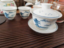 恒铭昌手绘陶瓷盖碗茶杯青瓷功夫茶具大号手工釉下彩泡茶碗三才碗杯 手绘青花山水盖碗（两杯） 实拍图