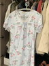达尔丽睡裙女夏季短袖纯棉中裙蕾丝花边V领宽松印花新疆棉家居服女套装 粉蓝T8212201-012 XXL【建议体重120-150斤】 实拍图