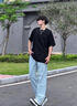 顶峰保罗（Dingfengbaoluo）复古水洗牛仔裤男做旧刺绣抽绳宽松阔腿直筒休闲DFS819黑色XL 实拍图