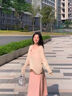 瑜尚臻品慵懒风粉色挂脖连衣裙初秋氛围感穿搭套装宽松罩衫长袖针织衫 裙子【粉色】 均码 实拍图