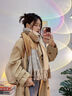 Ceokue羊毛围巾女冬款秋冬季女士新品羊绒英伦围脖圣诞节送女友生日礼物 拼色羊毛（焦糖+浅蓝+米色） 实拍图