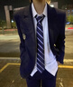 唐号（tanghao）dk制服西装男套装日系复古学生情侣jk班服学院风春秋季西服外套潮 黑色西服+白色衬衫+黑西裤+胸牌 XL 实拍图