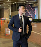 花花公子商务西服套装男西装男式西服正装工作职业装男装结婚新郎伴郎礼服 藏青两扣西服+西裤+衬衫+大礼包 L 实拍图