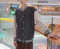 GENIOLAMODE[敖瑞鹏代言]棒球服男士重磅拼色美式复古夹克外套男装 深灰 M 实拍图