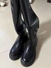 瑜尚臻品v口显瘦腿长筒靴女2025秋冬新款骑士靴小个子增高厚底高筒马丁靴 黑色6CM 单层 [升级挺阔皮料] 37 实拍图